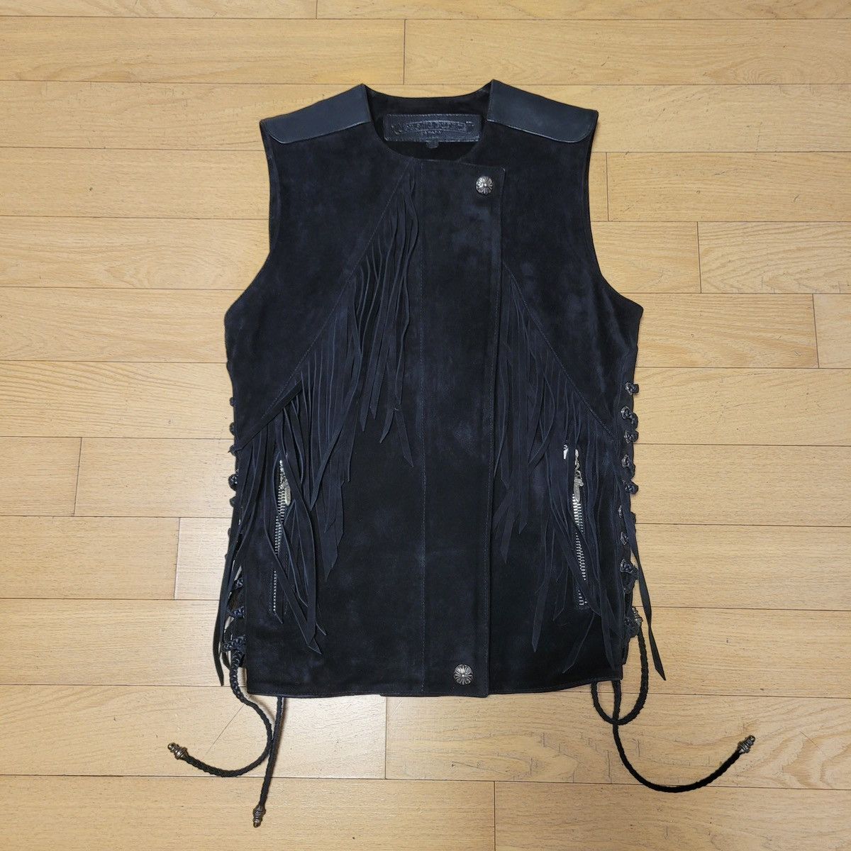 image of Chrome Hearts Leather Vest Jacket in Black, Women's (Size XS)