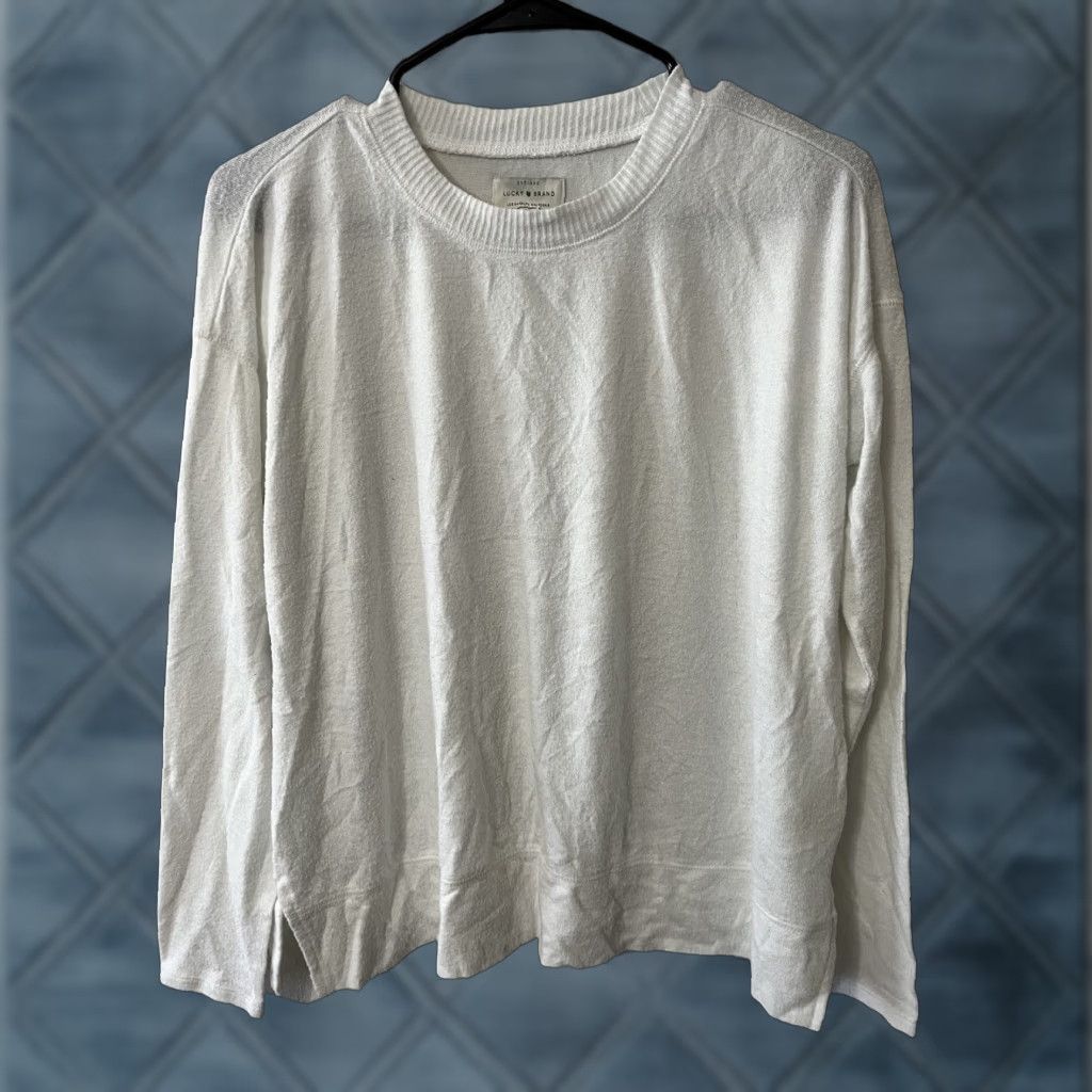 Lucky Brand VINTAGE Lucky Brand Shirt Womens Small White Knit Long Sleeve Pullover T-Shirt 90s Womens Size S / US 4 / IT 40 - 1 Thumbnail