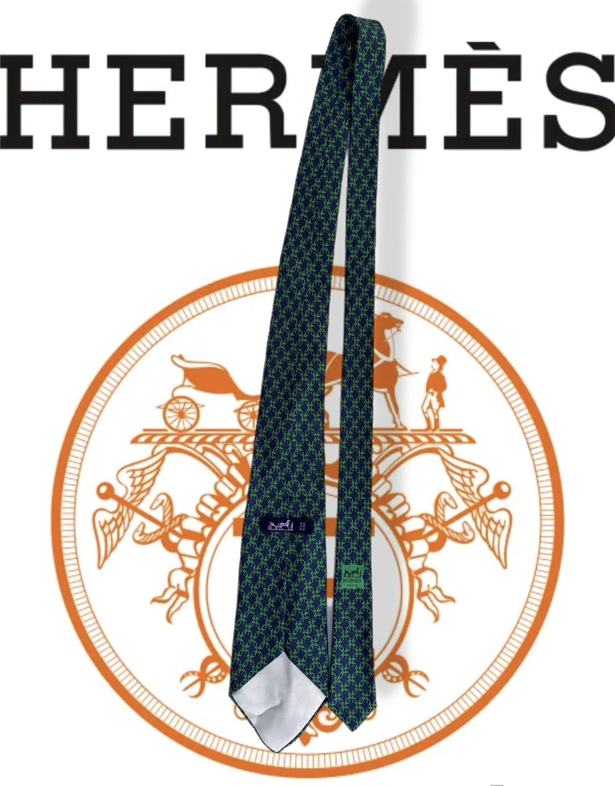 Hermes HERMES TIE FACONNEE Pattern Green JACQUARD Men's NECKTIE Size ONE SIZE - 3 Thumbnail