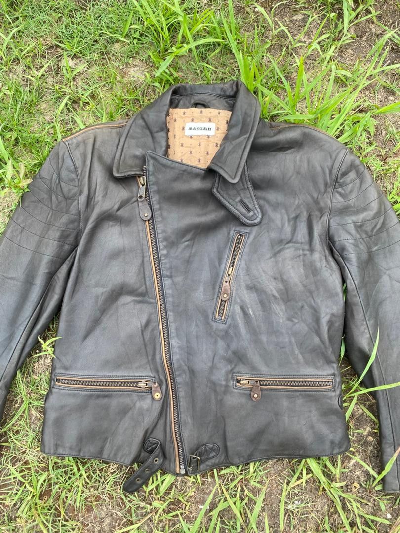 Genuine Leather 90s🔥 Massimo Double Collar Leather Jacket Punk Style Size US S / EU 44-46 / 1 - 4 Thumbnail