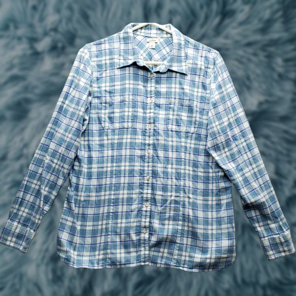 Vintage L.L. Bean Flannel Shirt Womens L Multi Plaid Long Sleeve Button-Up Shirt-L Womens L Plaid Lightweight Gift? Size L / US 10 / IT 46 - 1 Thumbnail