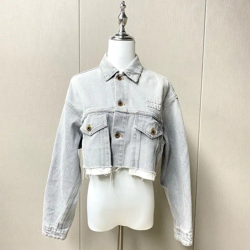 Miu Miu Miu Miu Spring Autumn Gray Denim Cropped Cardigan 0089 Size M / US 6-8 / IT 42-44 - 1 Thumbnail