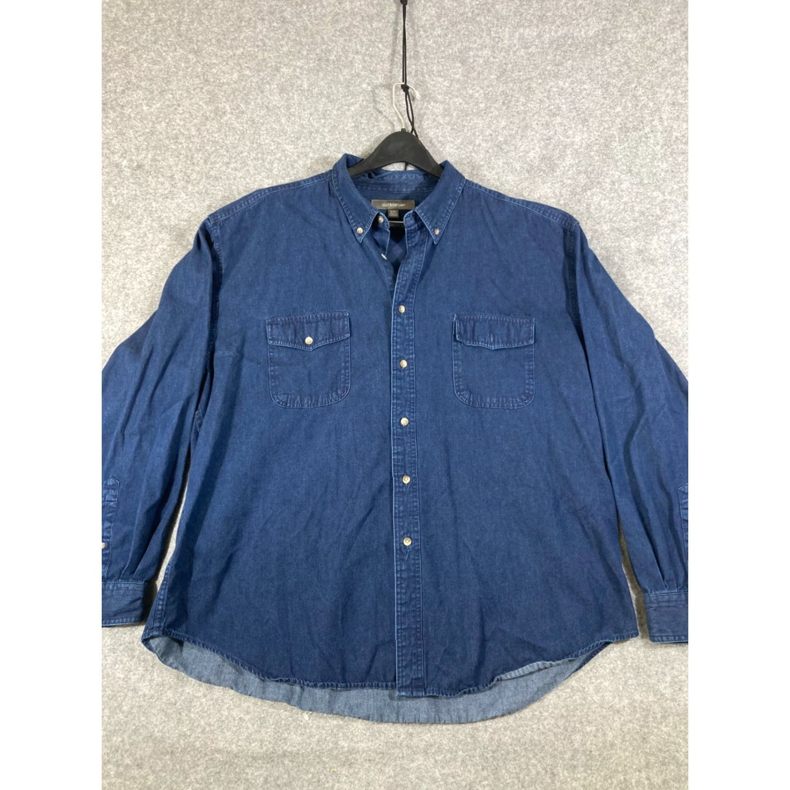 Croft & Barrow Croft & Barrow Button Down Shirt Mens 2XL Indigo Denim Western Long Sleeve Pockets Size US XXL / EU 58 / 5 - 2 Thumbnail