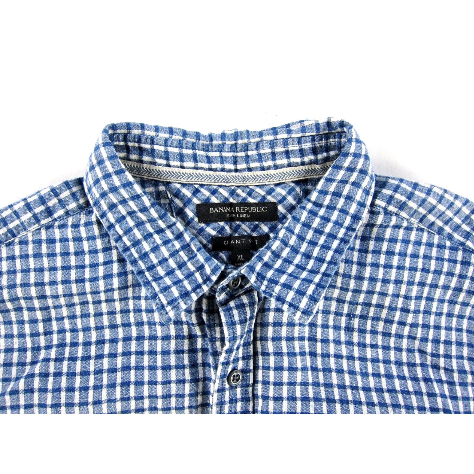 Banana Republic Banana Republic Blue Plaid 100% Linen Button Up Long Sleeve Grant Fit Shirt XL Size US XL / EU 56 / 4 - 4 Thumbnail