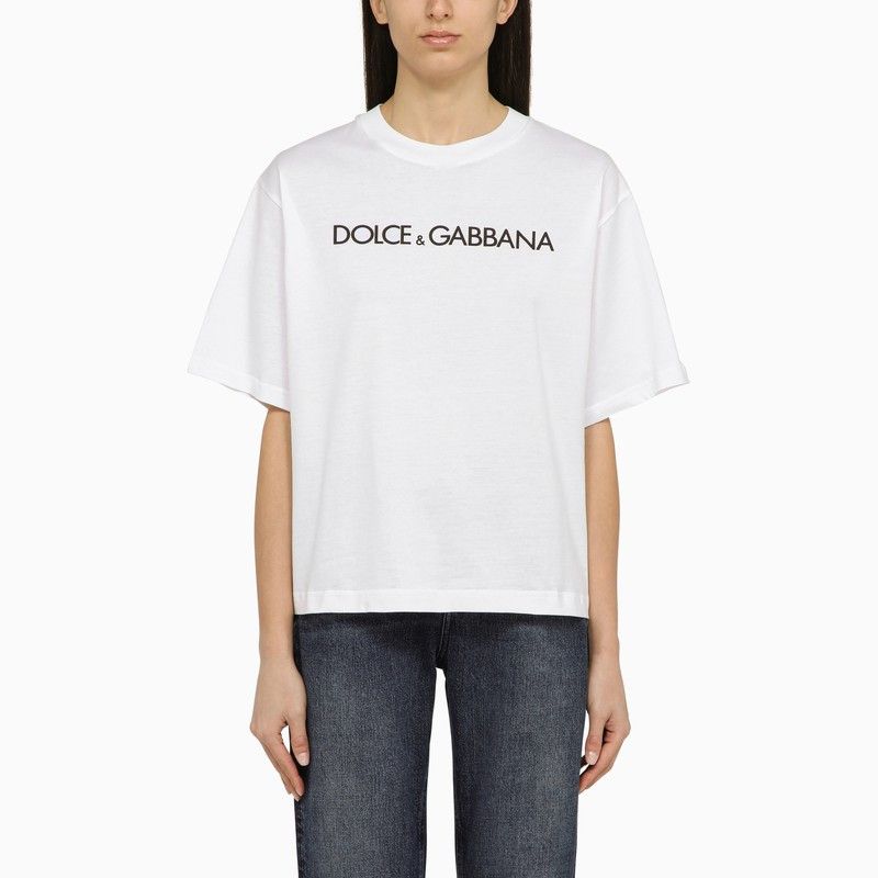 image of Dolce Gabbana Dolce&gabbana White Crew-Neck T-Shirt With Logo In Cotton, Women's (Size XS)