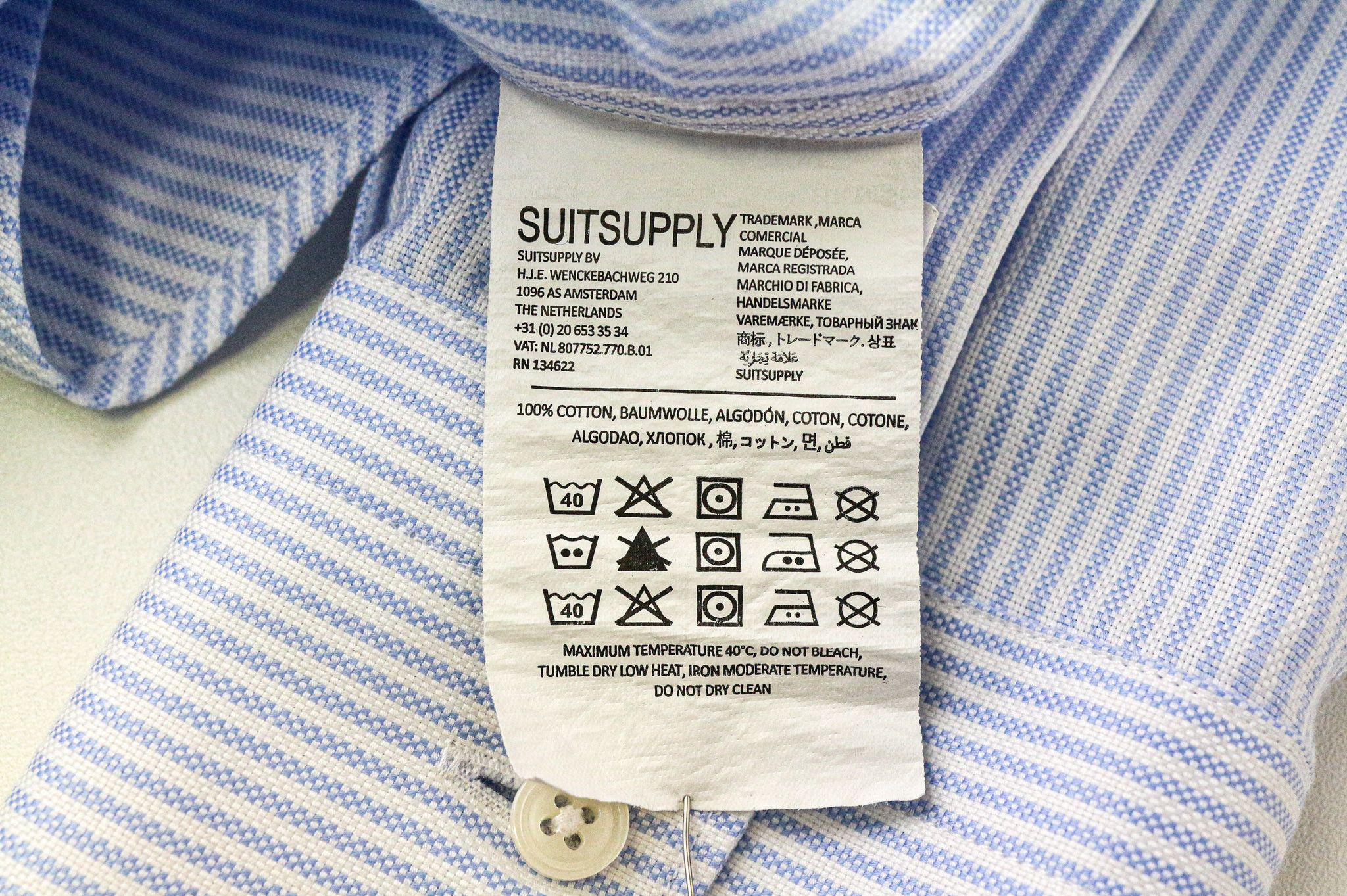 Suitsupply 42/16 1/2 Blue Extra Slim Cotton Stripe Shirt 75745 Size US L / EU 52-54 / 3 - 6 Thumbnail