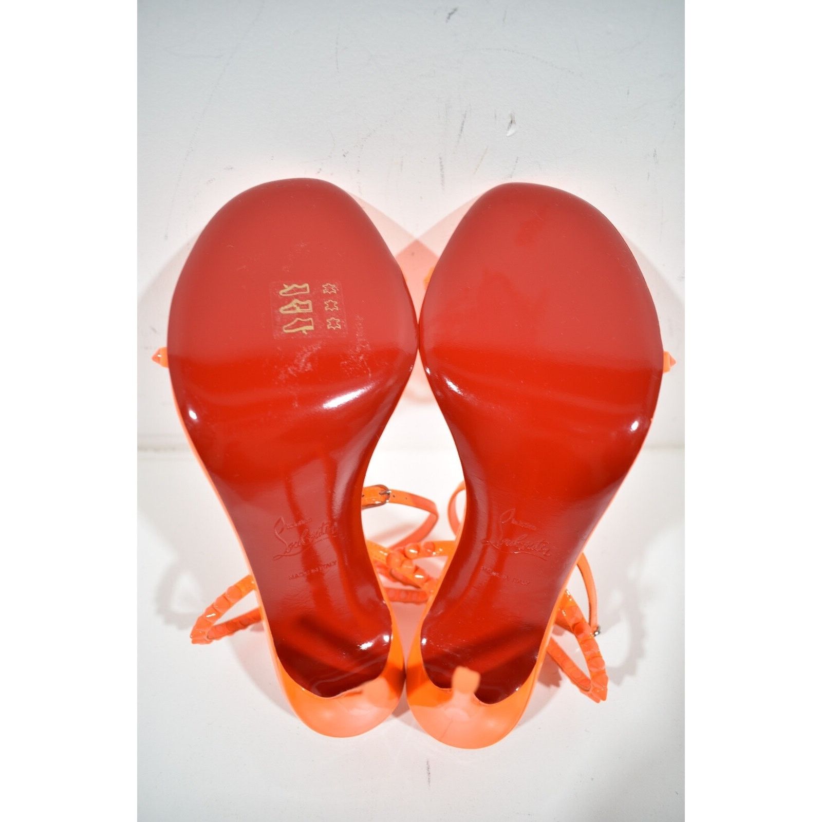 Christian Louboutin So Me 100 Orange Patent Ankle Strap Sandal Heel Pump 38 Size US 8 / IT 38 - 11 Thumbnail