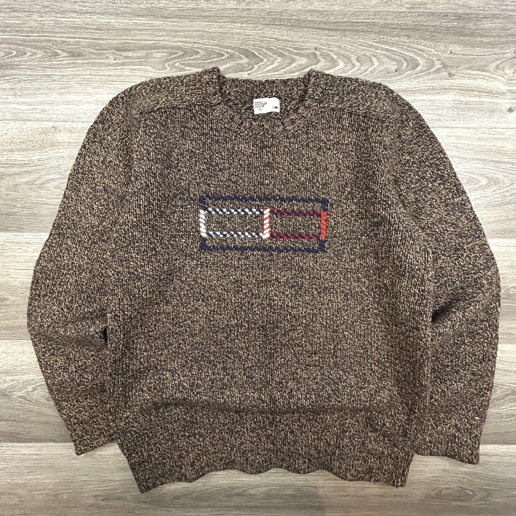 Tommy Hilfiger VINTAGE Tommy Hilfiger Sweater Mens XL Cable Knit Pullover Denim Flag Casual Y2K Size US XL / EU 56 / 4 - 2 Thumbnail