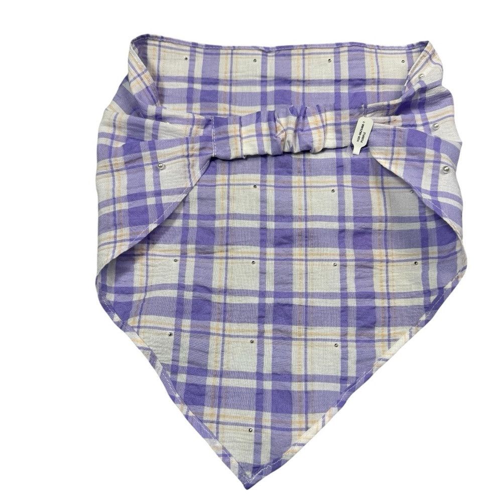 Anthropologie New Anthropologie Purple Plaid Pearl Embellished Hair Scarf Size ONE SIZE - 3 Thumbnail