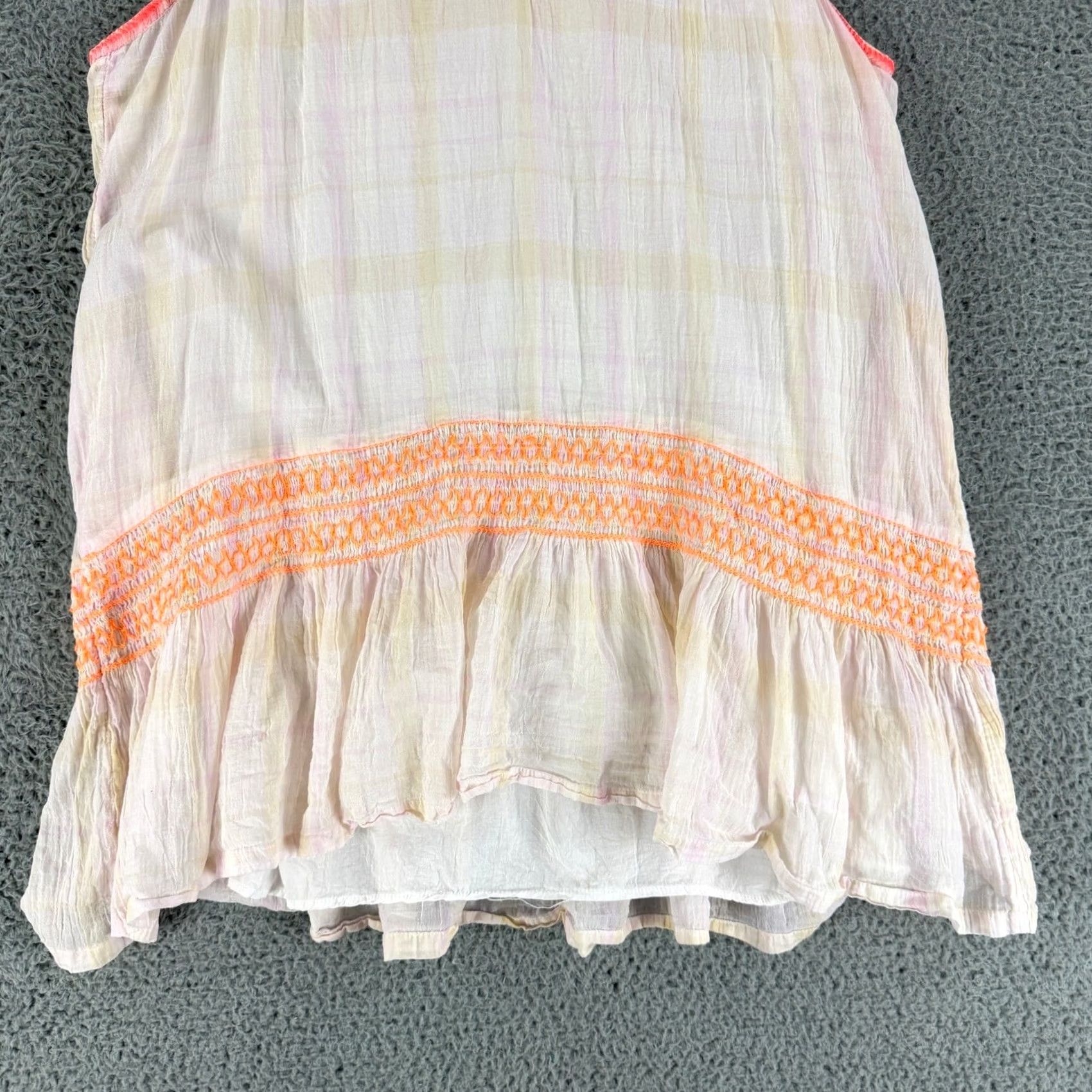 Free People Free People Tunic Top Womens S White Plaid Smocked Embroidered Ruffle Top Size S / US 4 / IT 40 - 3 Thumbnail