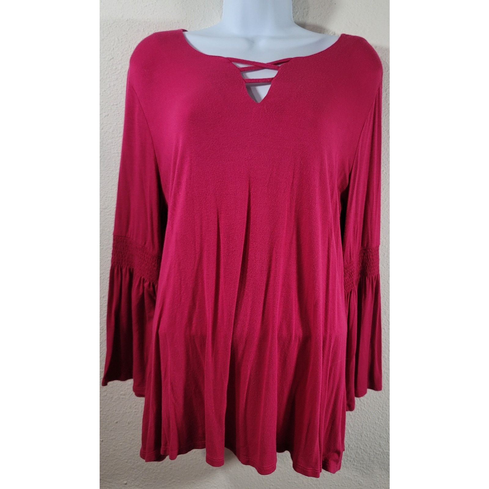 Other Cato Fuchsia Crisscross V Neck Bell Sleeves Top Large Size L / US 10 / IT 46 - 1 Thumbnail