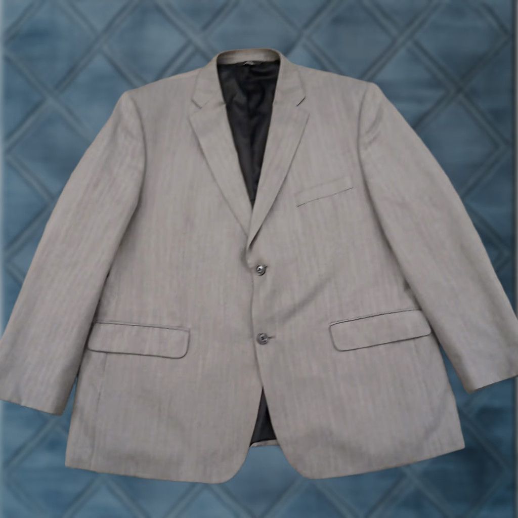 Haggar Haggar Blazer Mens 48 Gray Herringbone Polyester Blend Two Button Single Vent Jacket Coat Notch Lapel Men Regular 2 Piece Vintage No Size 48R - 1 Thumbnail