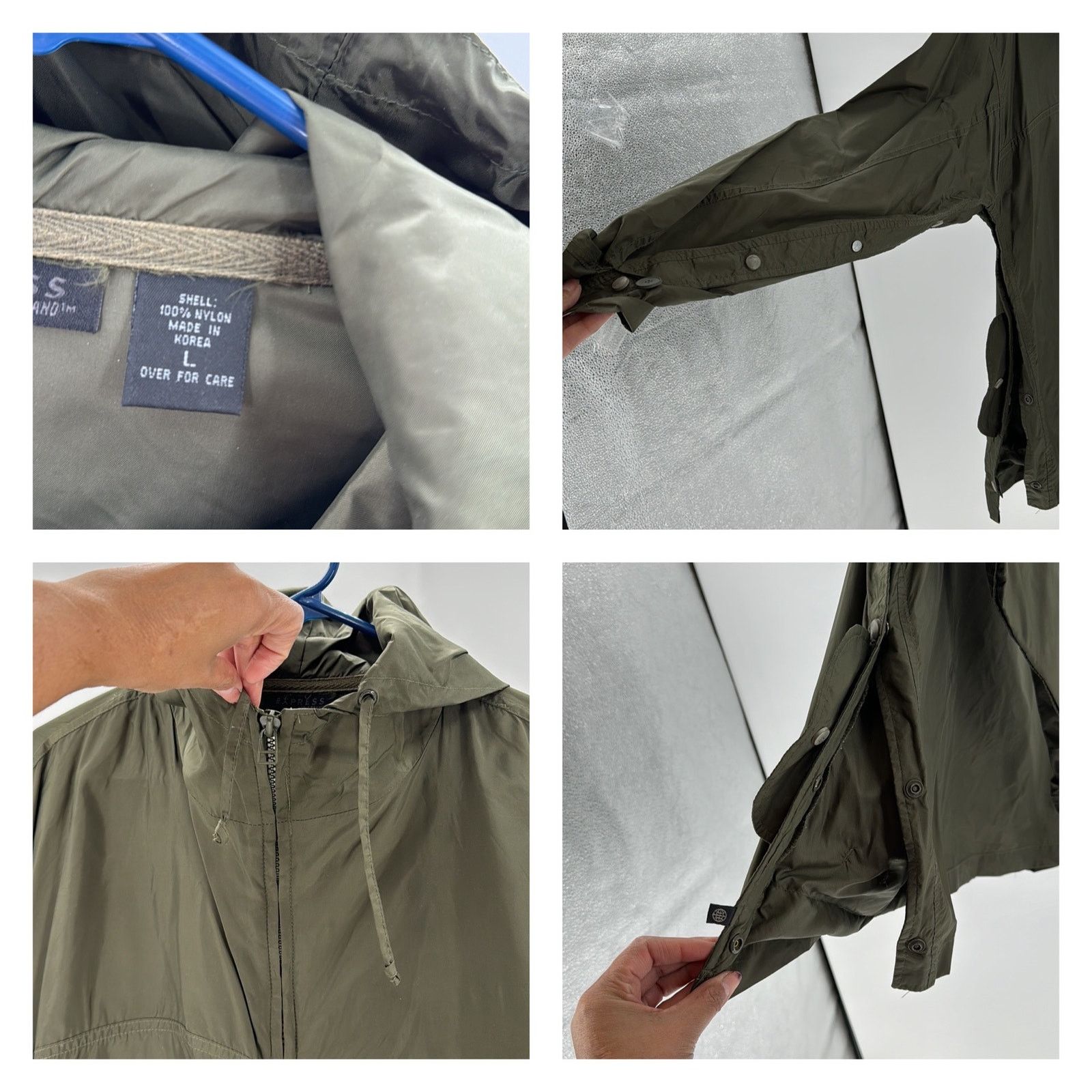 Express EXPRESS World Brand 90s Windbreaker green Hooded Nylon Size US L / EU 52-54 / 3 - 7 Thumbnail