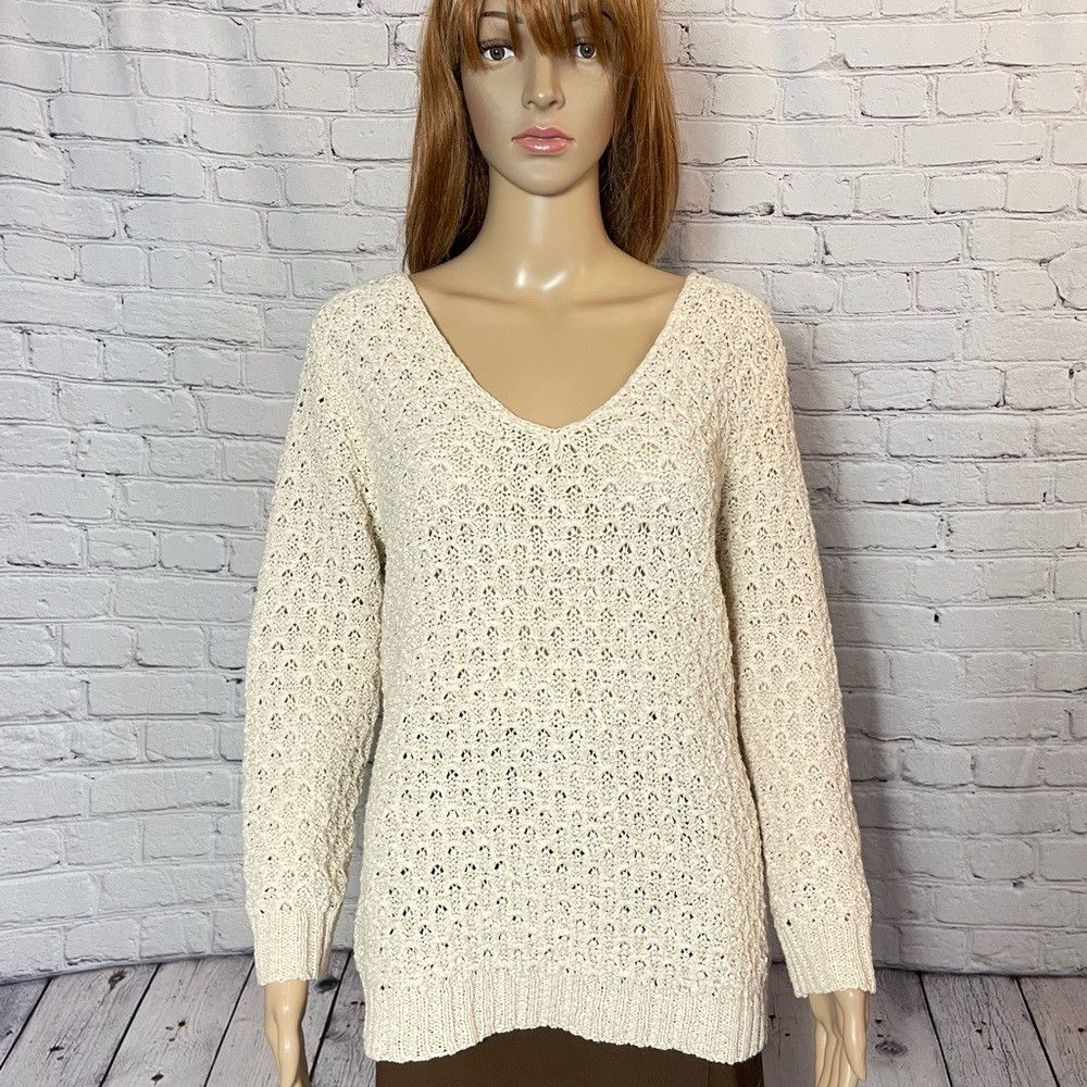 Jones New York Jones New York Pale Pink Knit Long Sleeve V-Neck V-Back Swe Size L / US 10 / IT 46 - 1 Thumbnail