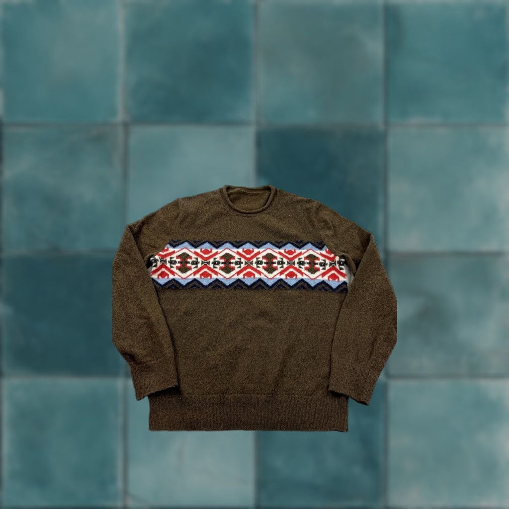 Gap VINTAGE Gap Sweater Mens Medium Brown Aztec Fair Isle Crewneck Knit Pullover Pattern Size US M / EU 48-50 / 2 - 1 Thumbnail