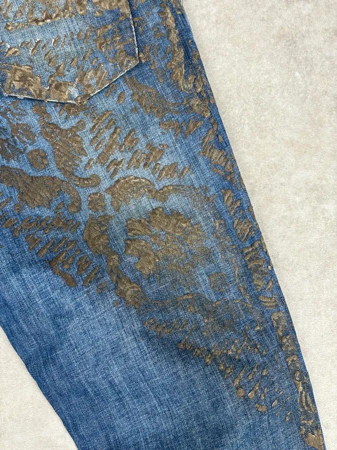 Just Cavalli SS2007 Cavalli Baroque Gold Pattern Blue Denim Jeans Size 26" / US 2 / IT 38 - 10 Thumbnail