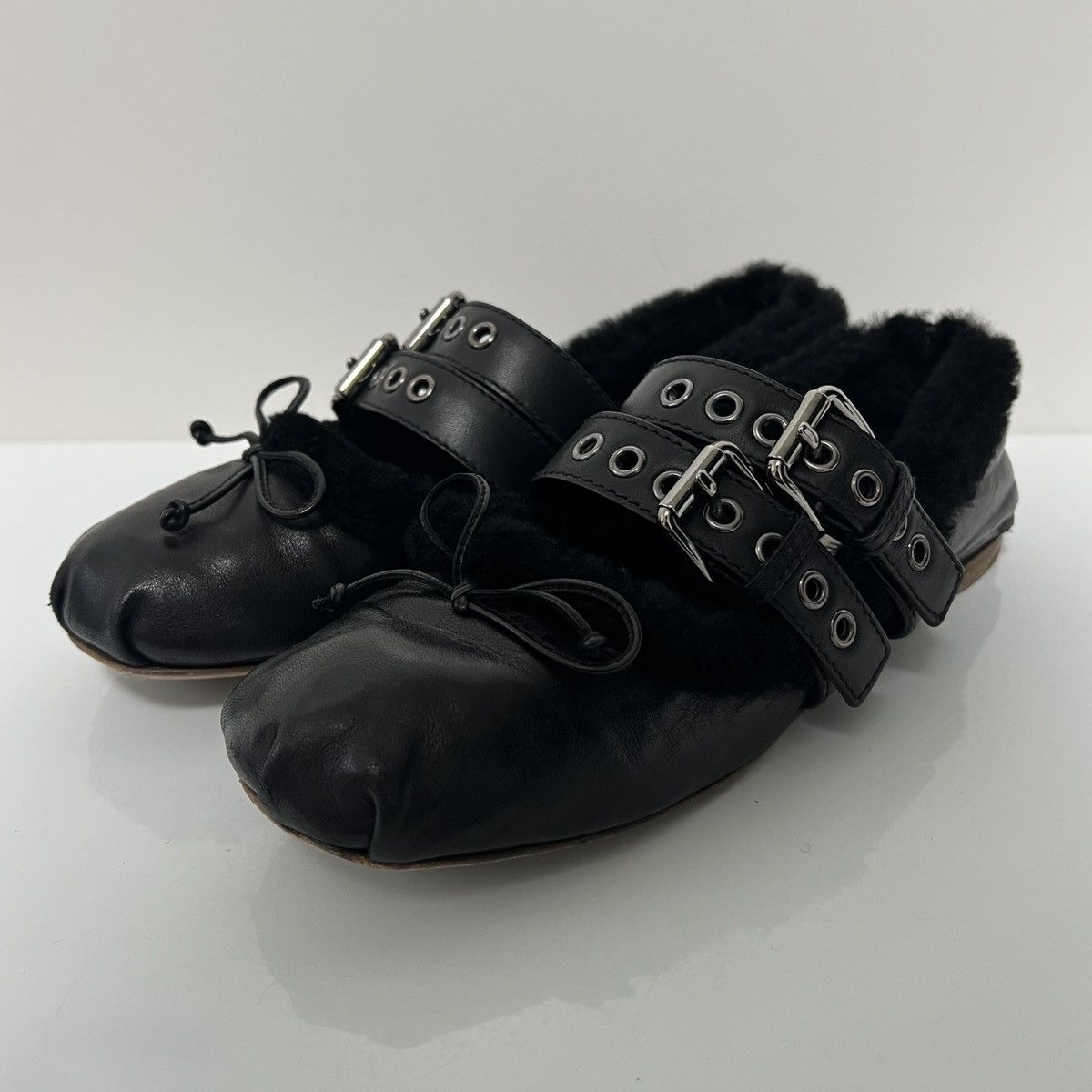 Miu Miu Miu Miu Nappa Leather Belted Fur Ballet Flats Size US 7.5 / IT 37.5 - 3 Thumbnail