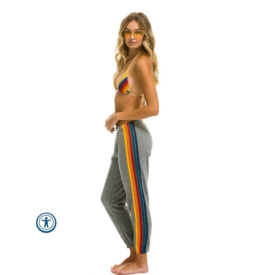 image of Aviator Nation 5 Stripe Sweatpants Heather Grey $156 M, Women's (Size 28)