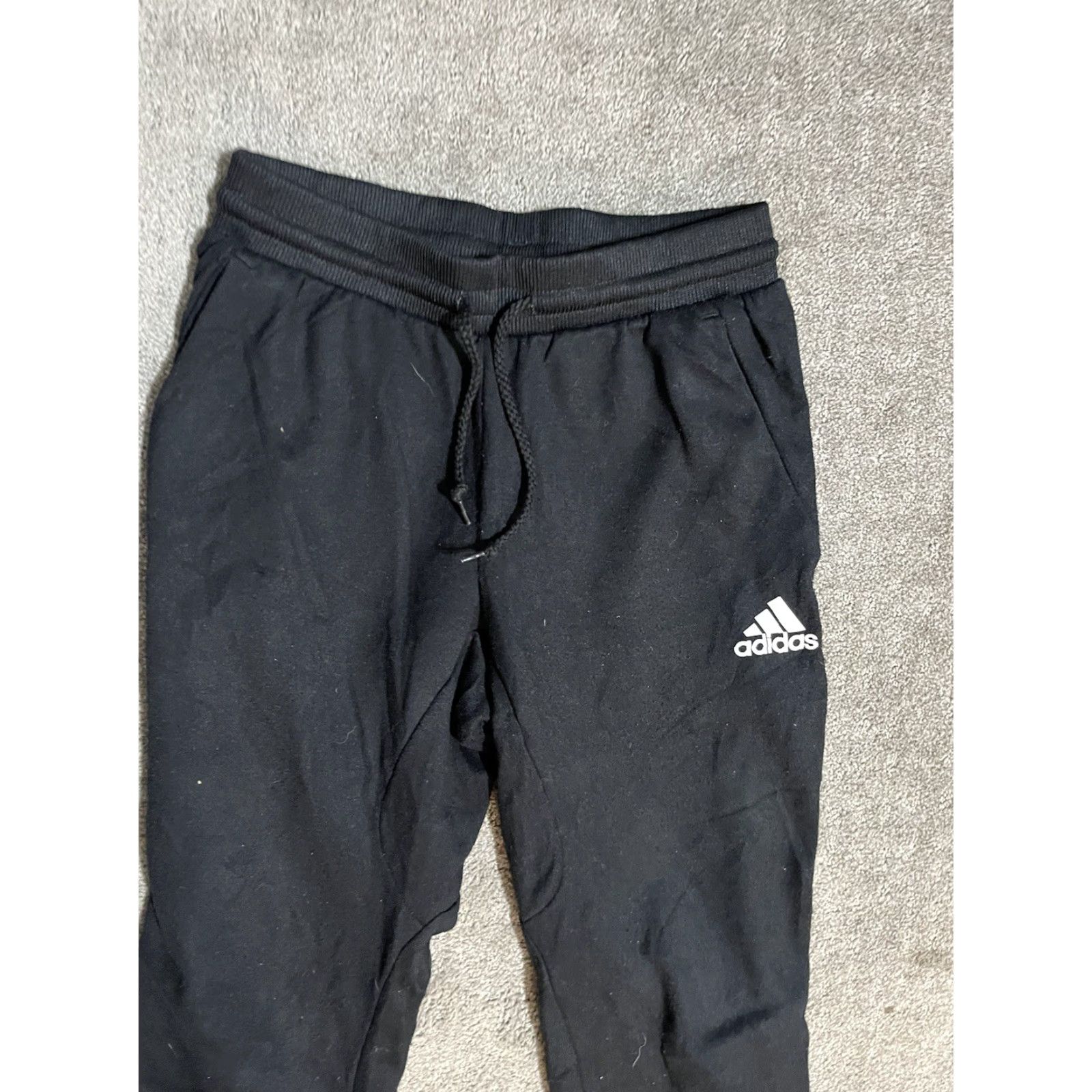 Adidas Adidas Basketball Club Mens Joggers Sweatpants Athletic Training Small Black Cotton Blend Fleece Pockets Side Stripe Adjustable Waist Size US 29 - 2 Thumbnail
