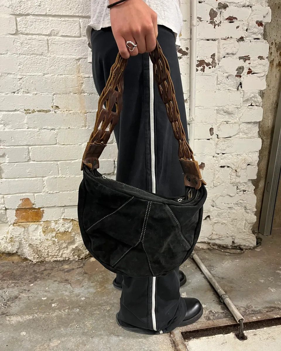 Just Cavalli 2000s Cavalli Braided Brown Leather Strap Black Suede Shoulder Bag Size ONE SIZE - 3 Thumbnail
