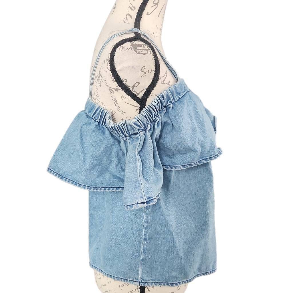 Asos Asos Women's Size 6 Blue Denim Off Shoulder Cami Blouse Size M / US 6-8 / IT 42-44 - 3 Thumbnail