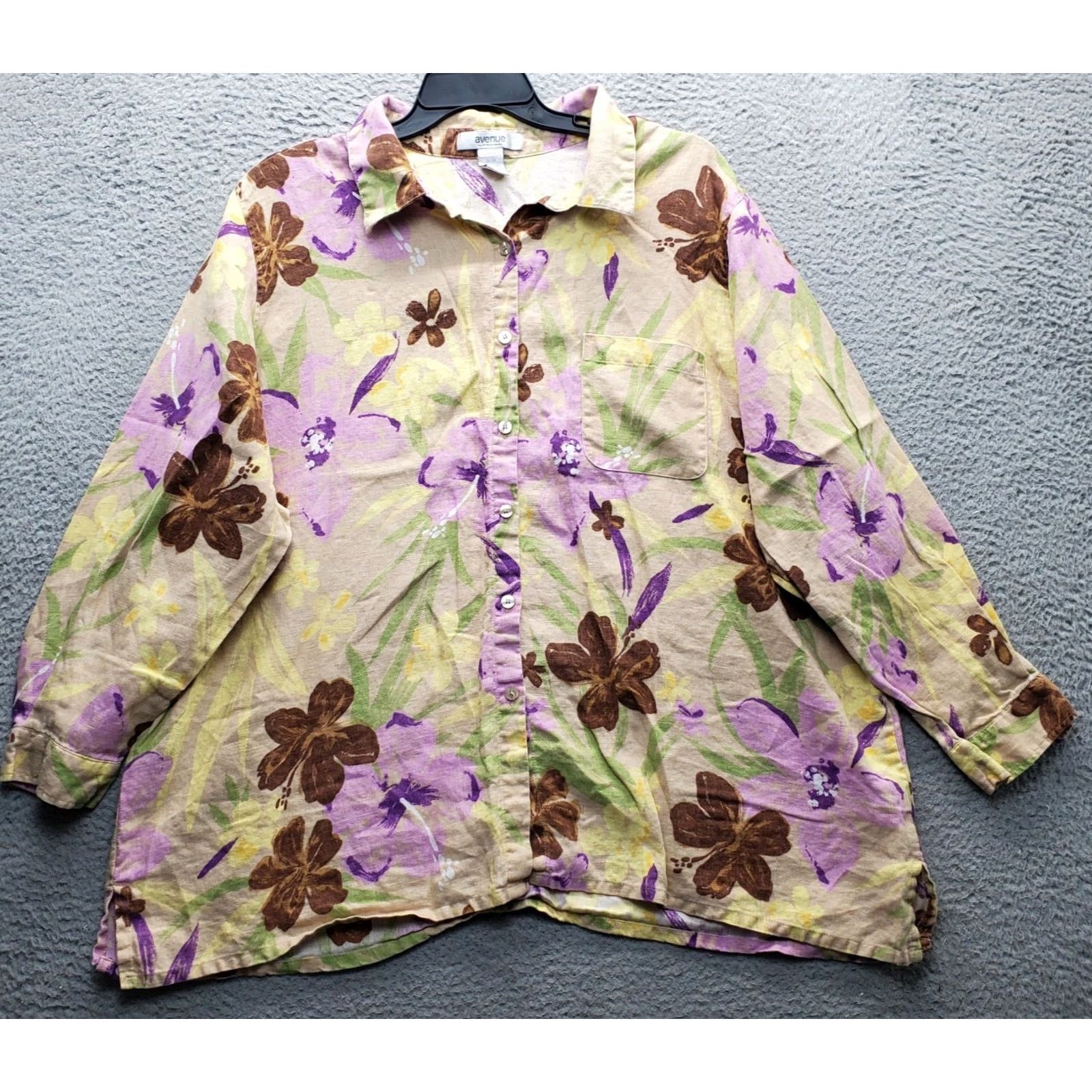 Avenue Avenue Shirt Womens 26/28 Floral Linen Button-Up Collared | Multicolor Casual Long Sleeve Shirt Womens Size 26 Size 4XL / US 24-26 - 2 Thumbnail