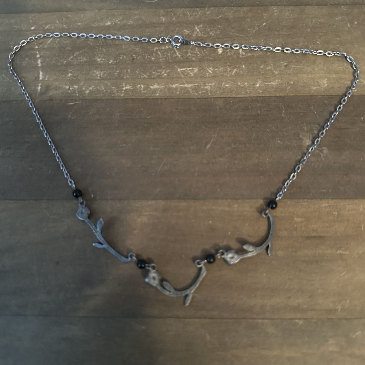 Vintage Vintage silver tone long stem roses link necklace Size ONE SIZE - 4 Thumbnail