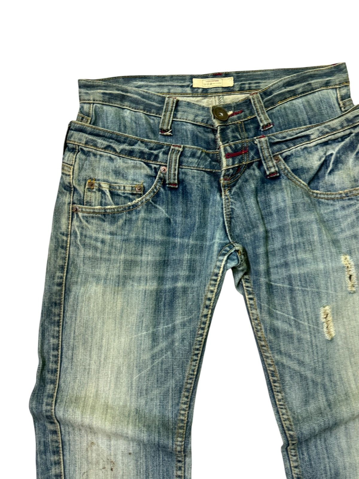 Hysteric Glamour × Japanese Brand LUCKY STORE DOUBLE WAIST JUNYAWATANBE STYLE DISTRESSED DENIM Size US 30 / EU 46 - 4 Thumbnail