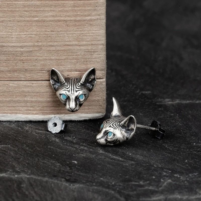 Jewelry Sphynx Cat Stud Earrings 925 Sterling Ear Studs Charm Size ONE SIZE - 4 Thumbnail