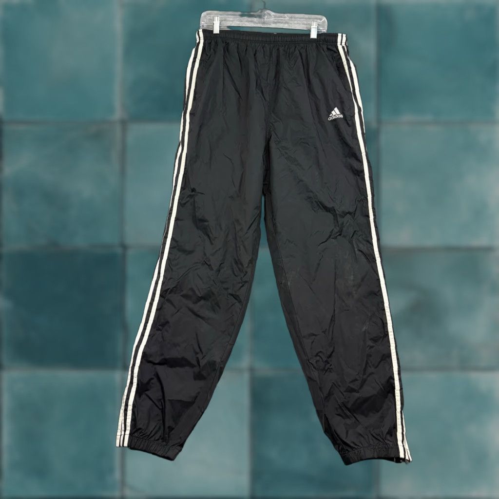 Adidas VINTAGE adidas Track Pants Mens L Black White 3 Stripe Hip Hop Y2K Baggy Striped Size US 33 - 1 Thumbnail