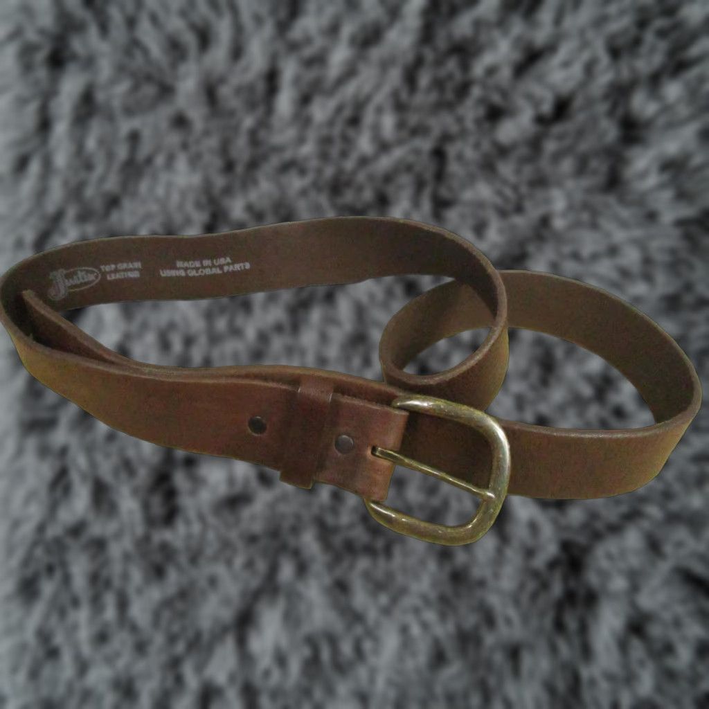Vintage Justin Belt Mens 40 Brown Top Grain Leather Brass Buckle Made in USA 232BR Size US L / EU 52-54 / 3 - 1 Thumbnail