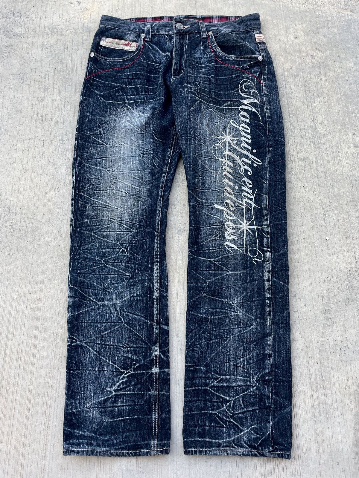 Japanese Brand 💥RARE💥 JACK SERIKA UNION JACK SKULL POEM CRAZY WASH DENIM Size US 33 - 2 Thumbnail
