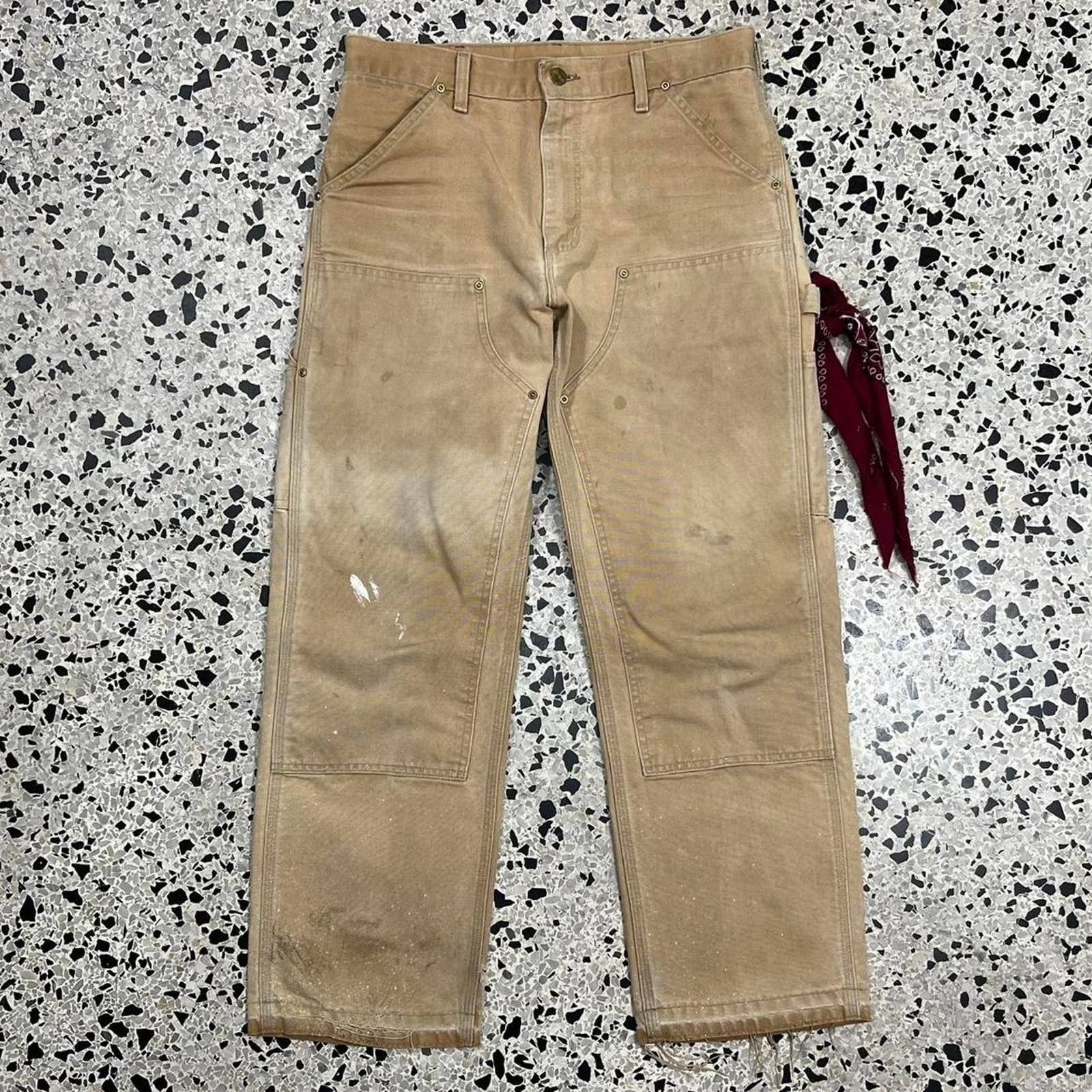 image of Y2K Thrashed Tan Double Knee Carhartt Work Pants, Men's (Size 31)