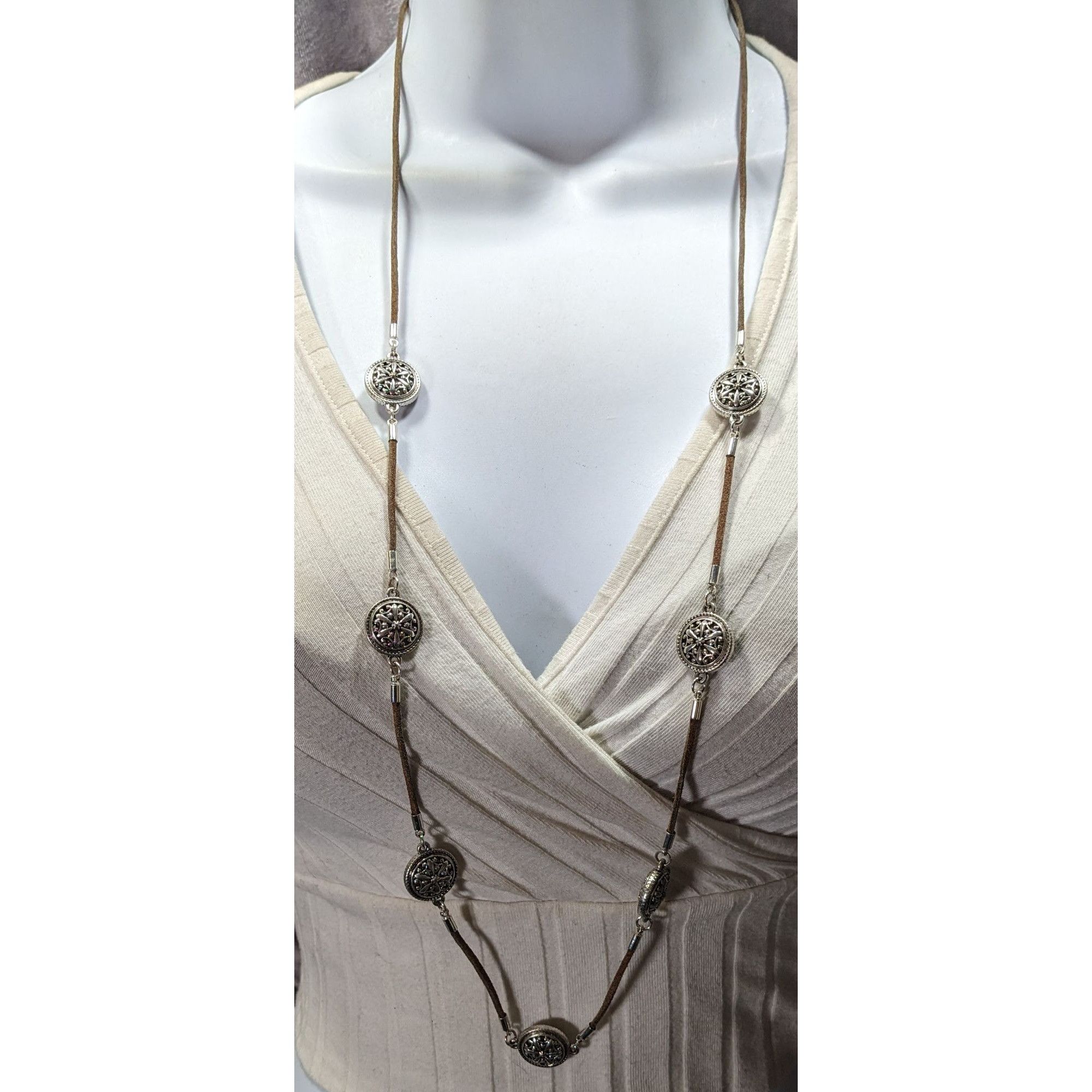 Other 1946 collection Brown And Silver Tone Medallion Station Neck Size ONE SIZE - 4 Thumbnail