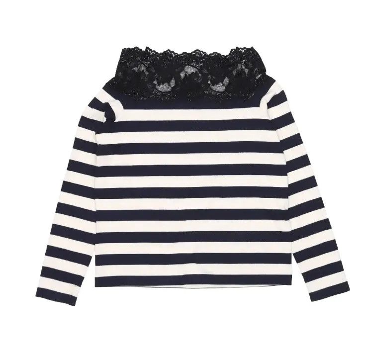 Miu Miu Miu Miu Striped Long Sleeve T-Shirt with Lace 0079 Size S / US 4 / IT 40 - 1 Thumbnail