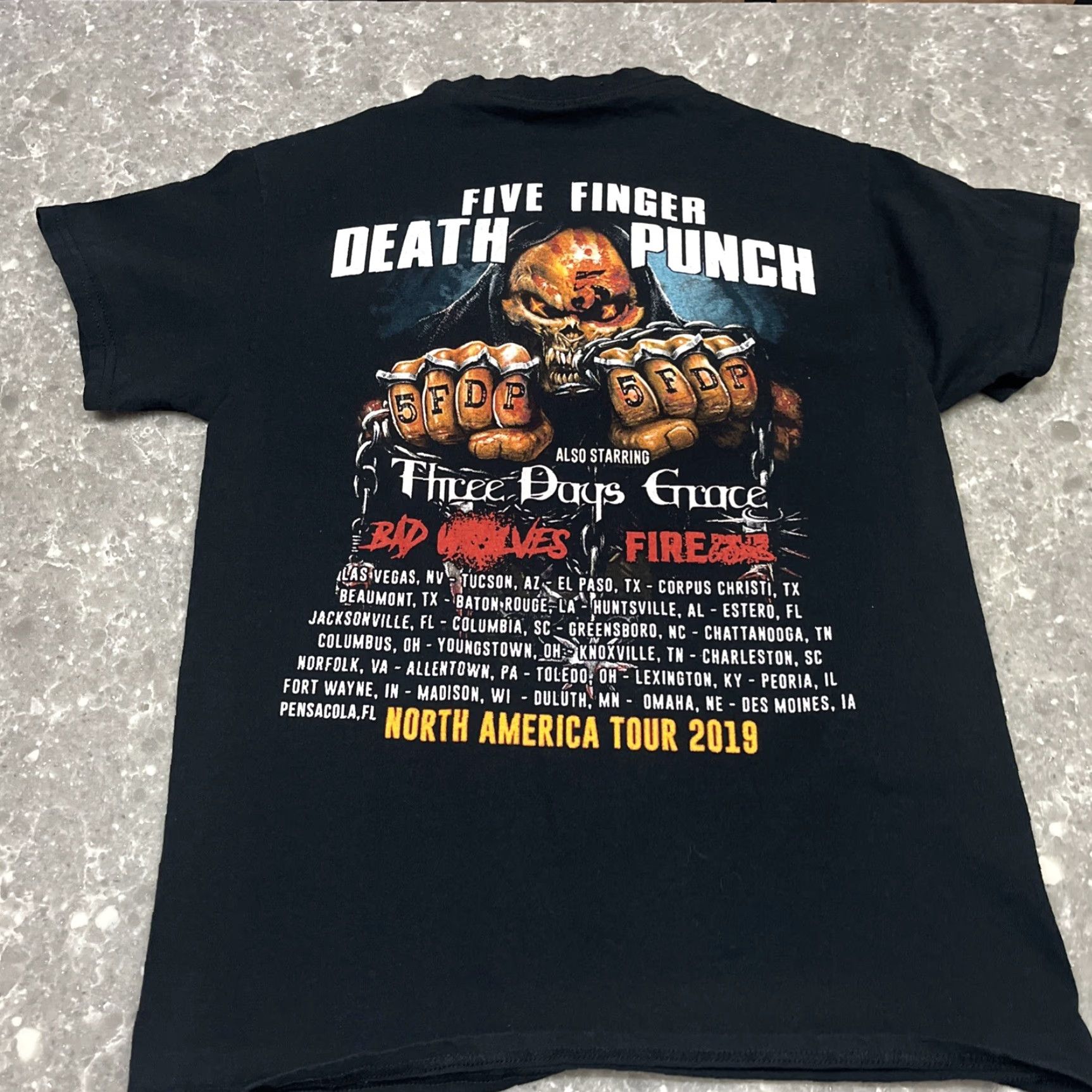 Vintage Five Finger Death Punch T-Shirt Men’s Medium Black Short Sleeve Crew Neck Logo 2019 Tour Rock Punk Metal Band Size US M / EU 48-50 / 2 - 5 Thumbnail