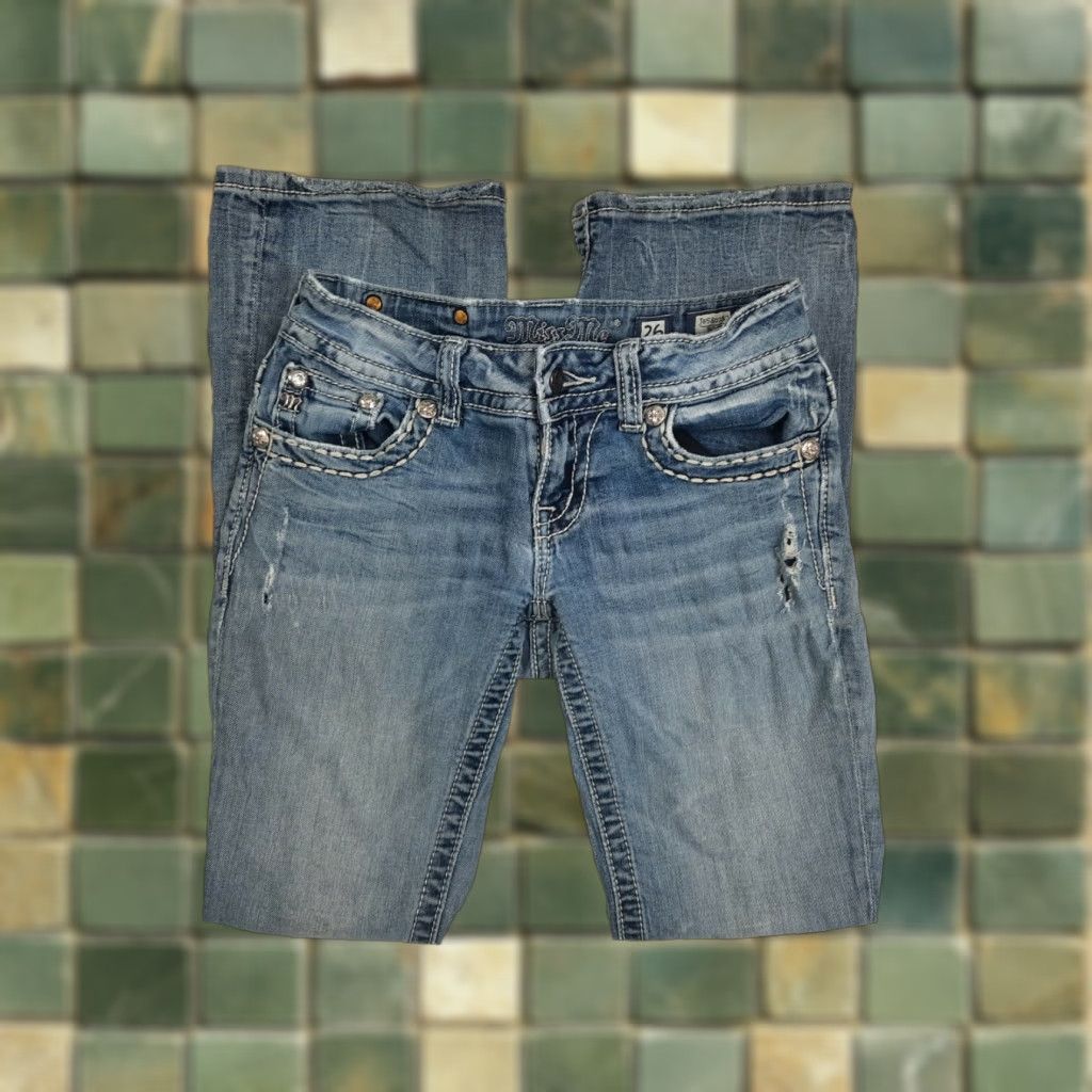 Miss Me Miss Me Jeans Boot Cut 26 Blue Light Wash Distressed Stretch Denim JE5801B2 Size 26" / US 2 / IT 38 - 1 Thumbnail