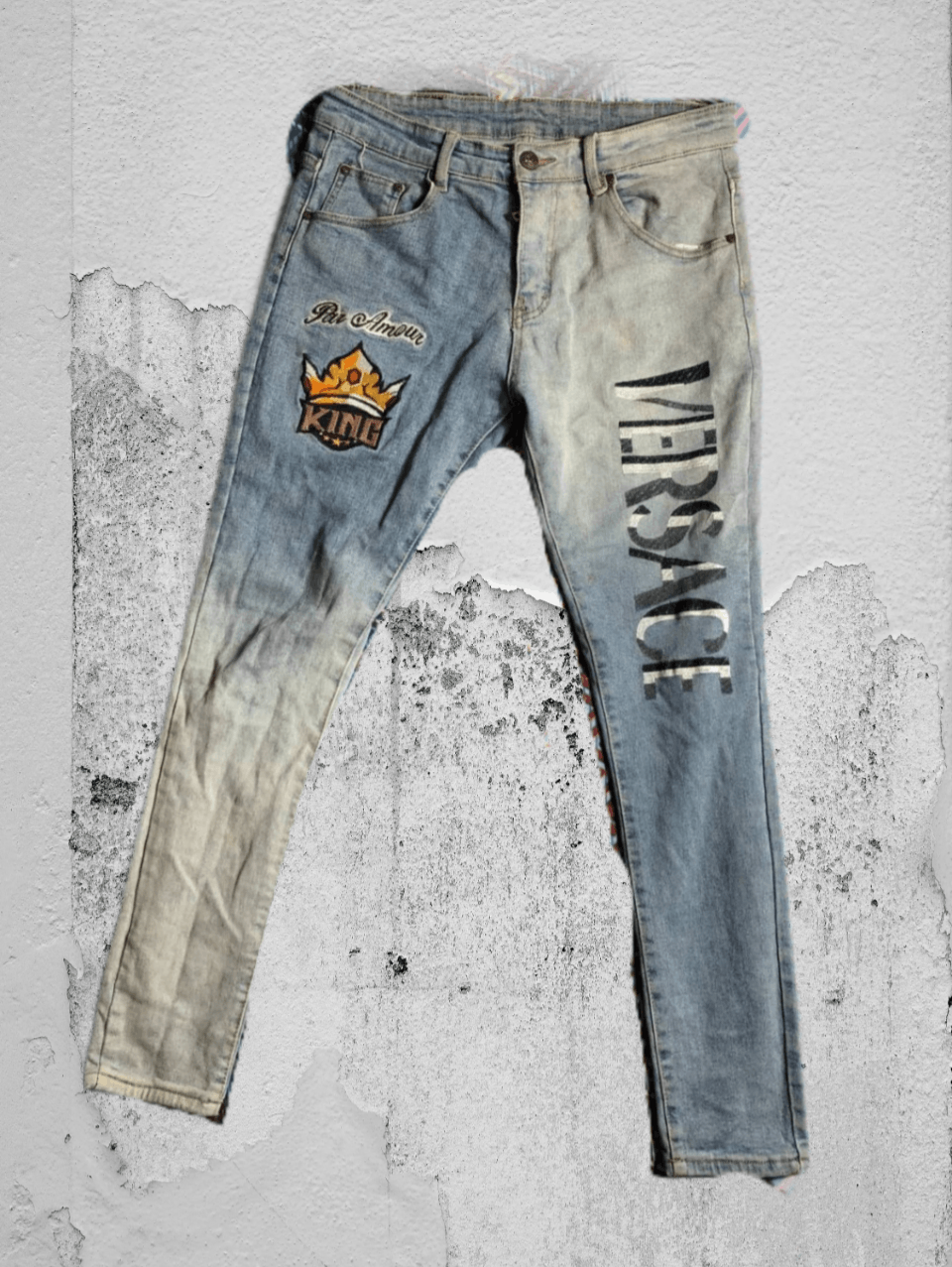 Vintage Crazy Crash Dirty Baggy Faded Jean Japan Avant Garde Style Size US 30 / EU 46 - 1 Thumbnail