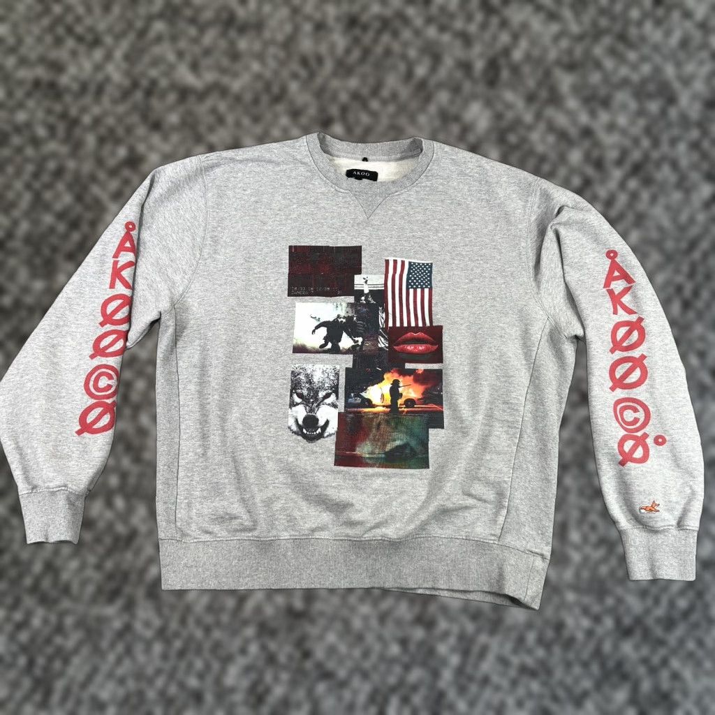 VINTAGE AKOO Mens Sweatshirt 3XL Graphic Print Crew Neck Heather