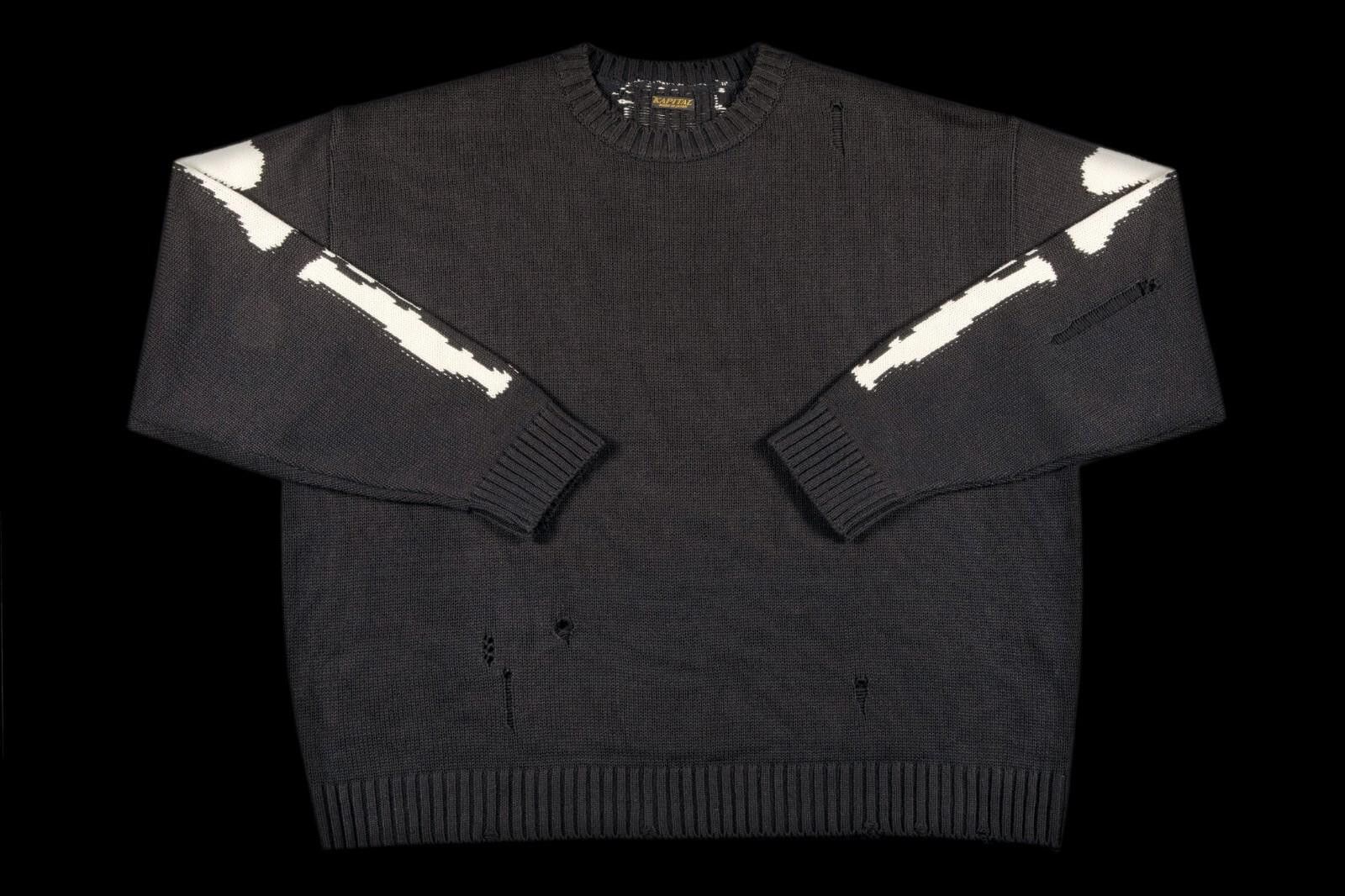 Kapital Kapital 5G Cotton Knit Bone Crew Sweater Black Size 3 Size US L / EU 52-54 / 3 - 3 Thumbnail