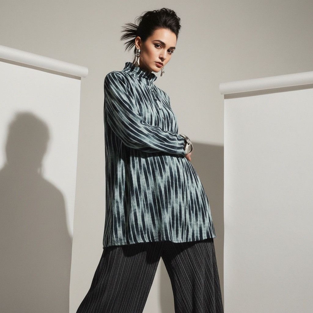 Japanese Brand Vtg 90s White Horse Pleast Black White Teal Stripe High Neck Size L / US 10 / IT 46 - 1 Thumbnail