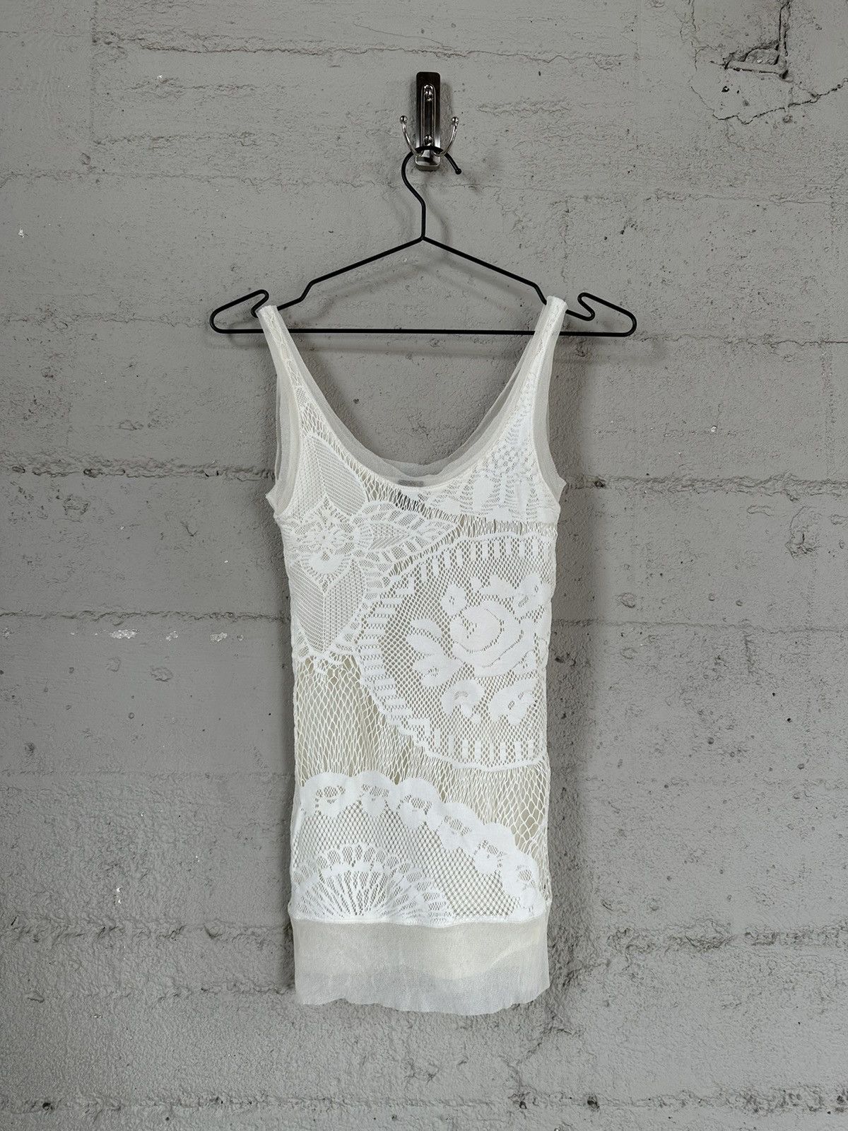 Image of Jean Paul Gaultier Soleil Mesh Lace Sheer Tank Top in White, Women's (Size XS)