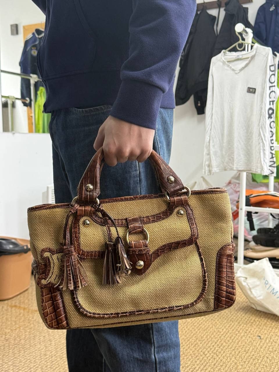 Celine Celine Linen Handbag Women Beige Size ONE SIZE - 2 Thumbnail