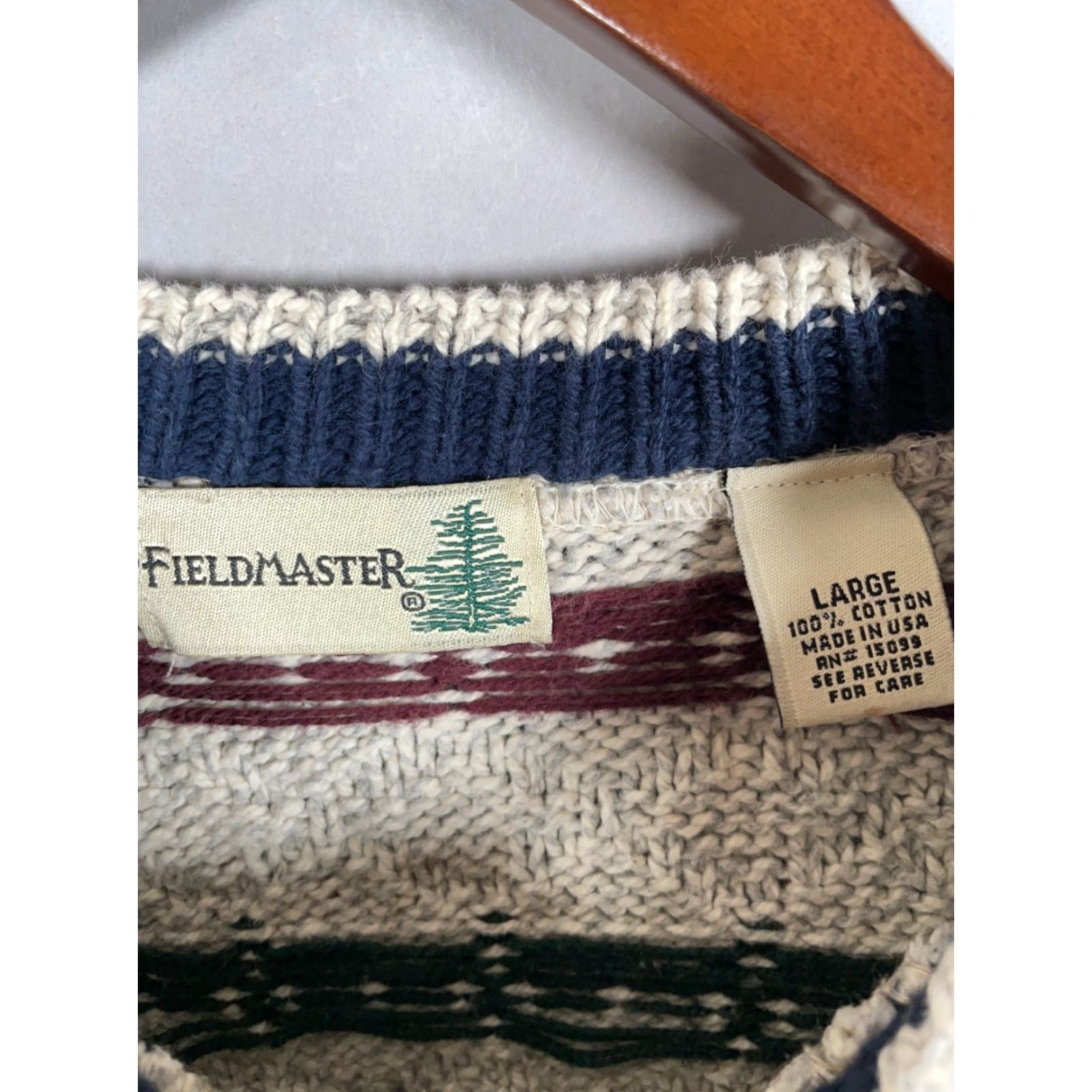Vintage VINTAGE Fieldmaster Chunky-Knit Geometric Pattern Sweater Adult Large Light Gray Cotton 90s Mens Size US L / EU 52-54 / 3 - 4 Thumbnail