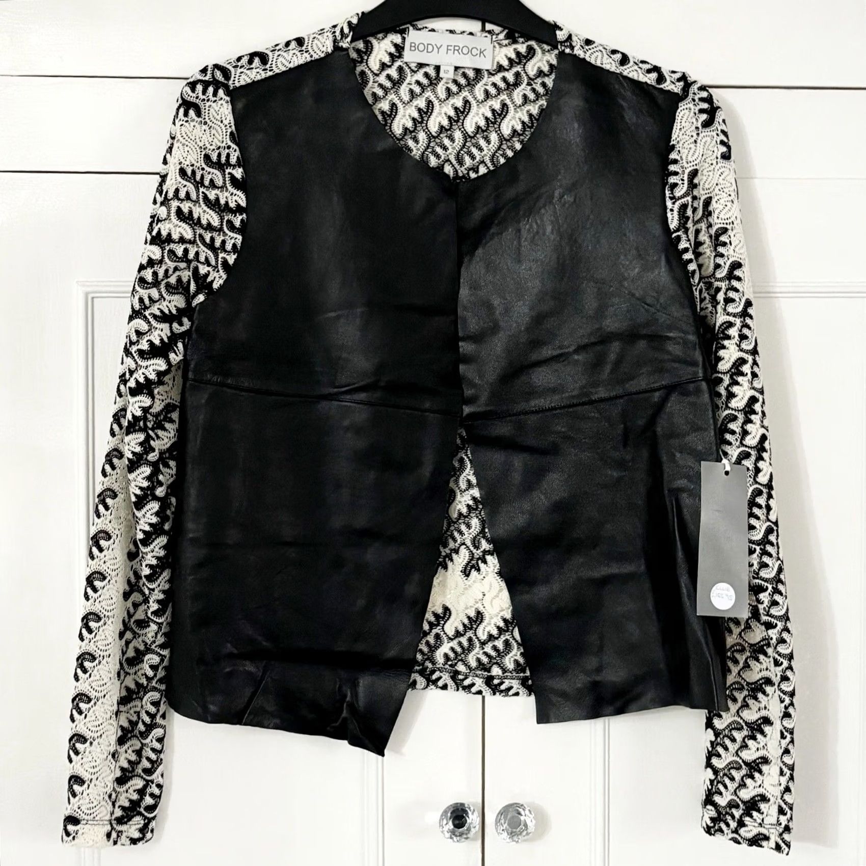 Vintage Body Frock Lace / Leather Jacket Womens UK 12 Open Front Lightweight Black New With Tags Size XL / US 12-14 / IT 48-50 - 2 Thumbnail