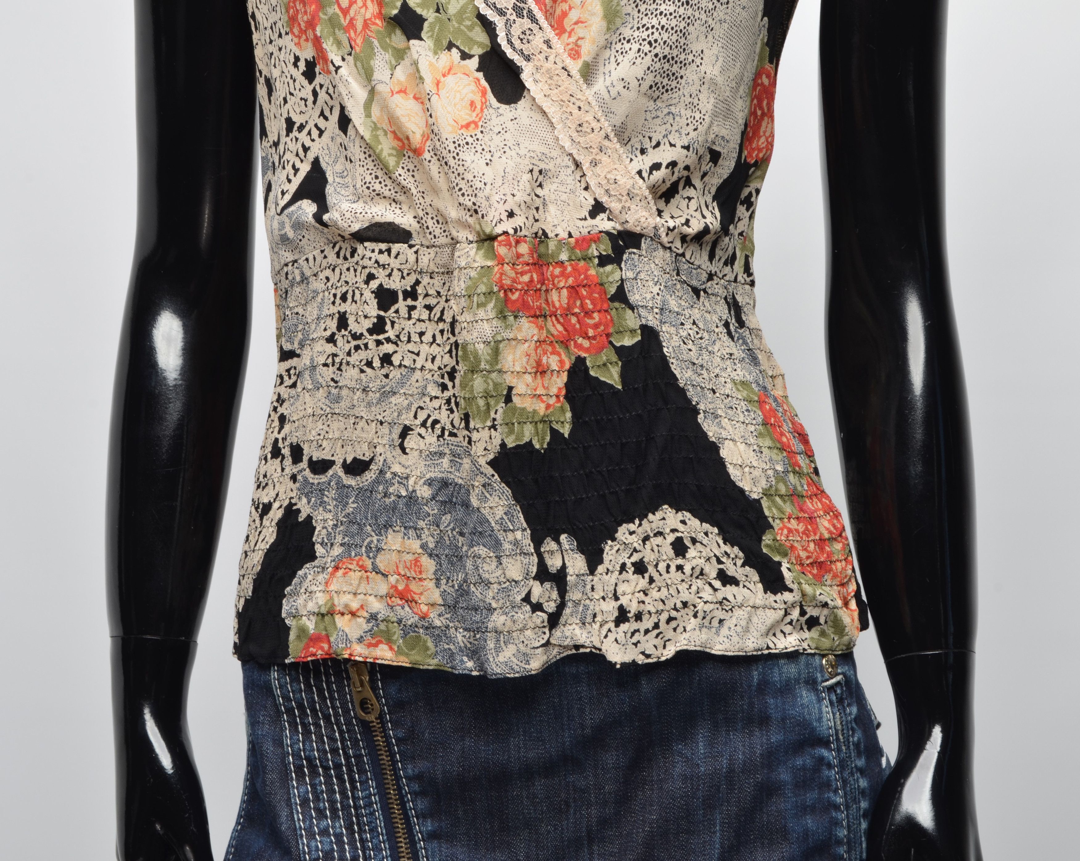 Vintage Vintage Wallis Y2K Mesh Floral V-Neck Blouse Top Size L / US 10 / IT 46 - 3 Thumbnail