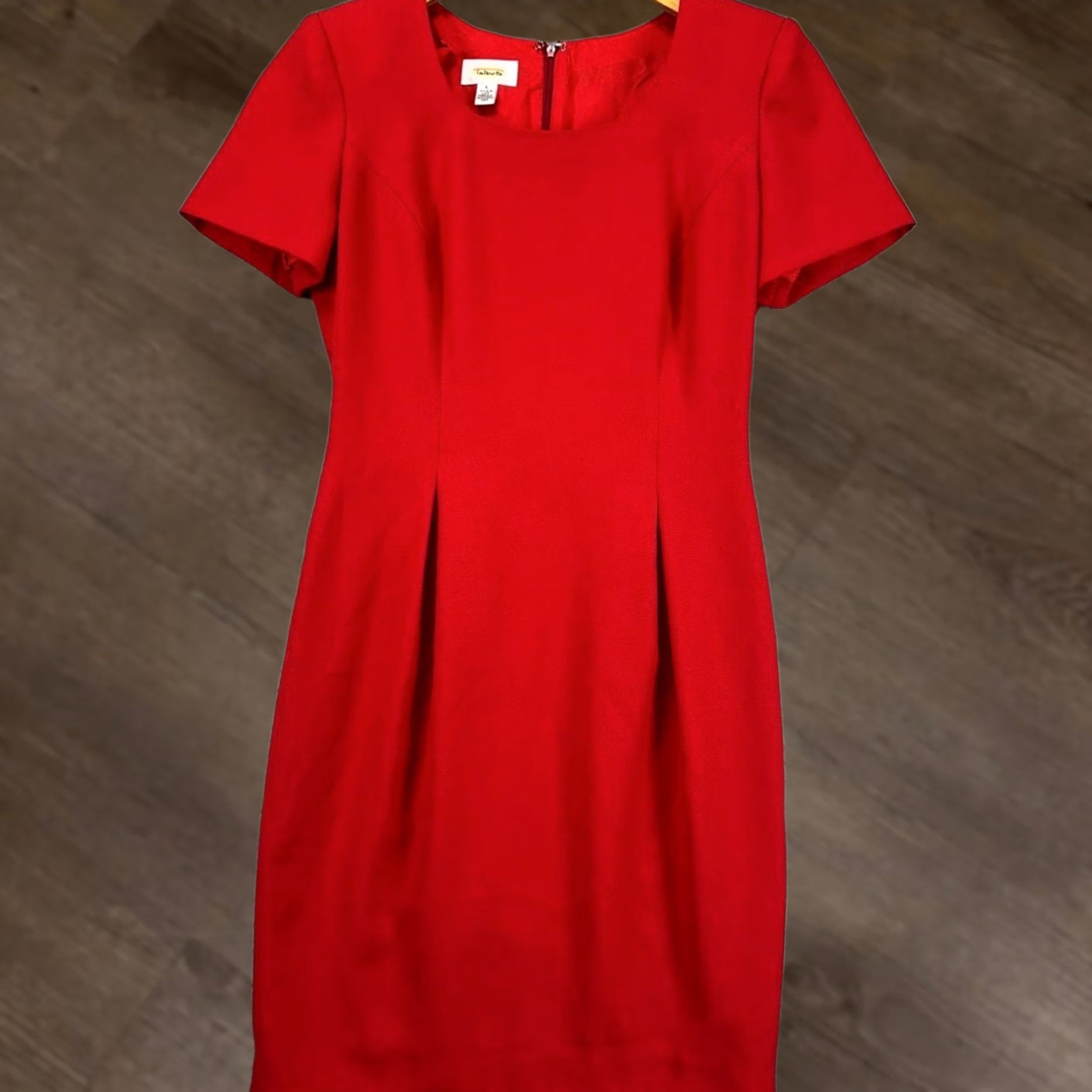 Talbots Talbots Sheath Dress Womens 6 Red Knee Length Short Sleeve Cap Sleeve Zip Lined Size 28" / US 6 / IT 42 - 1 Thumbnail