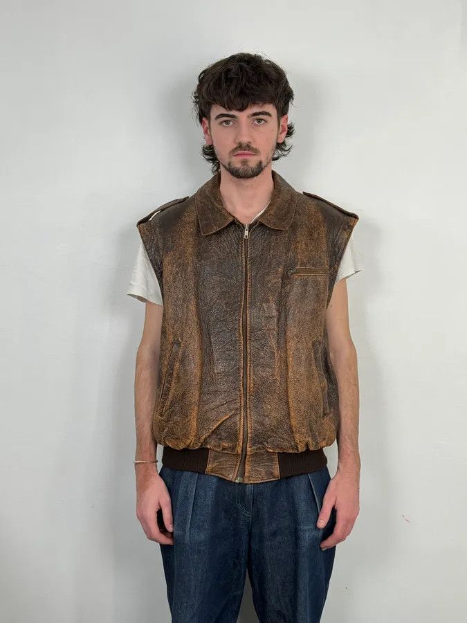 Studio D'Artisan Archive Brown Eroded Leather Jacket with Detachable Sleeves Size US L / EU 52-54 / 3 - 4 Thumbnail