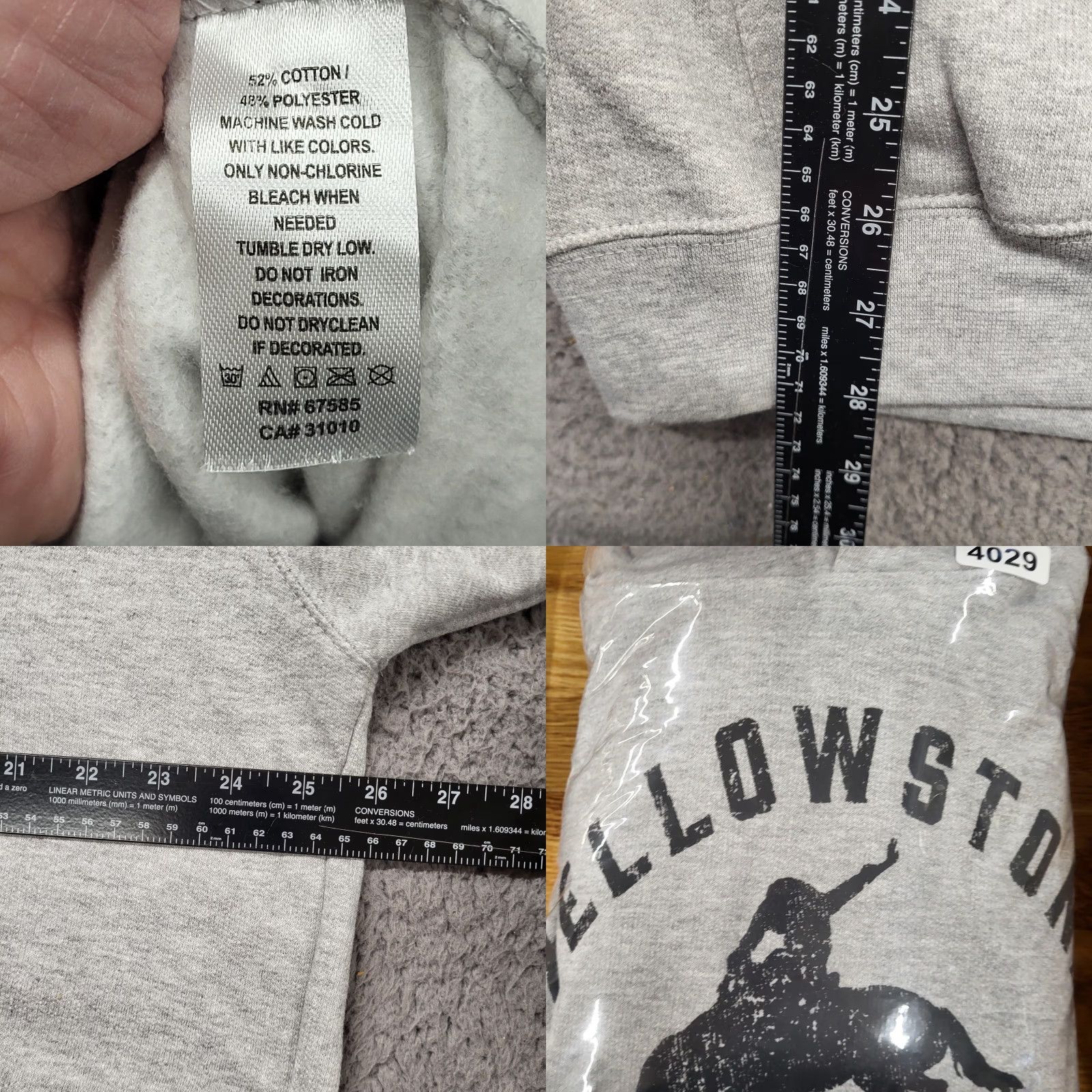 Vintage Yellowstone Dutton Ranch Men's XLARGE Light Gray Montana Hoodie Sweatshirt Size US XL / EU 56 / 4 - 8 Thumbnail