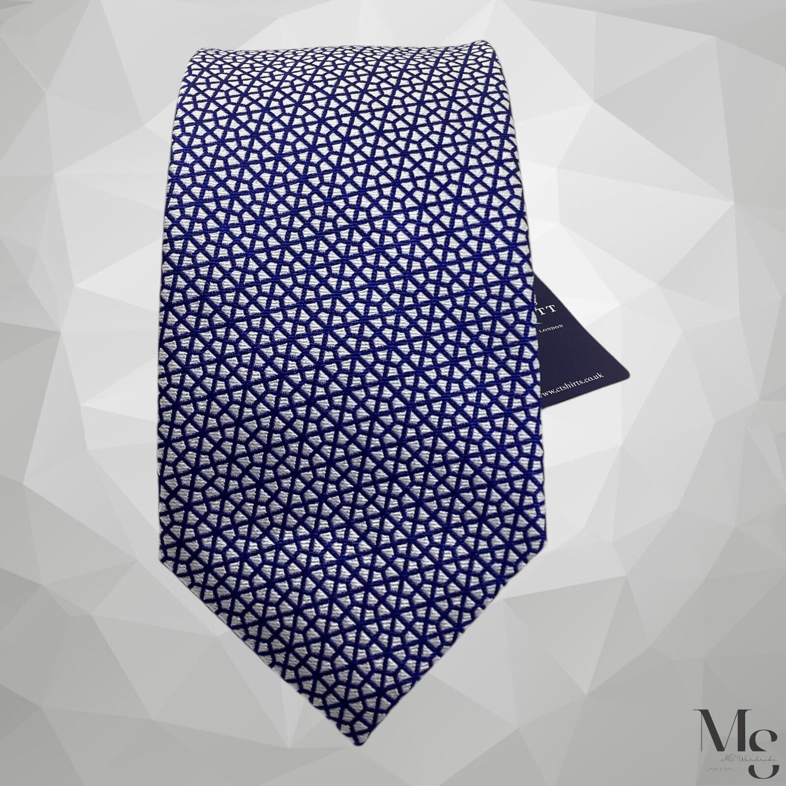 Charles Tyrwhitt CHARLES TYRWHITT Royal & White Geometric Lattice Silk Tie W: Size ONE SIZE - 3 Thumbnail